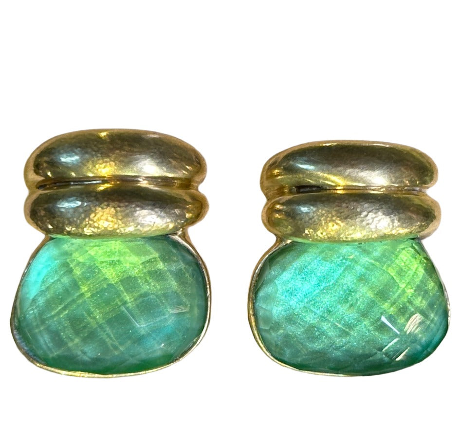 Double Banded Button Clip Earring With Stone