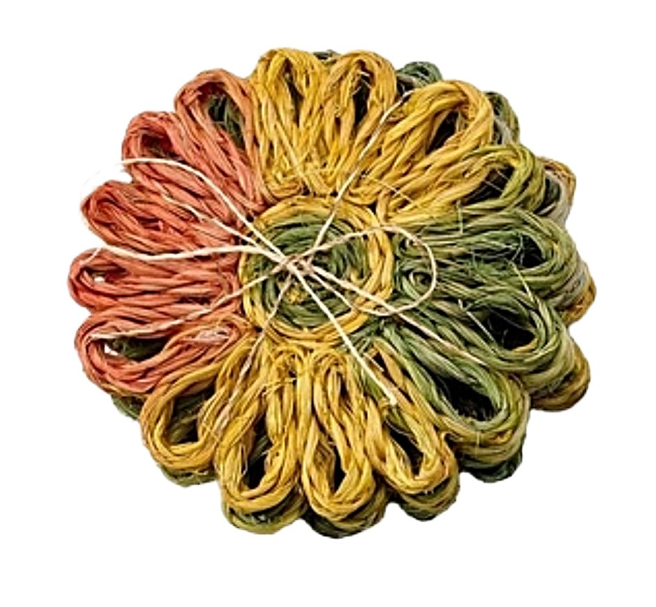 Patchwork Daisy Round Coaster - Grass Combo (Set of 4)