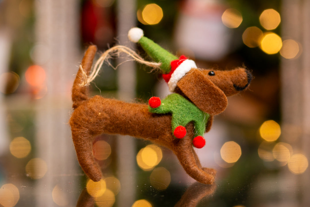 6" Felted Christmas Dog Ornament
