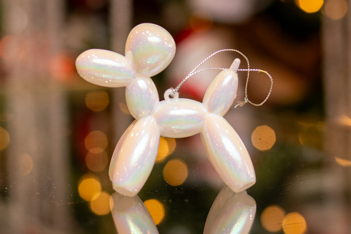 4" White Iridescent Balloon Dog Ornament
