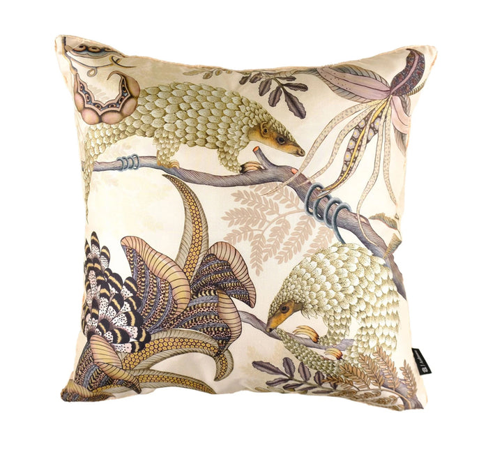 Thanda Pangolin Silk Throw Pillow in Pearl