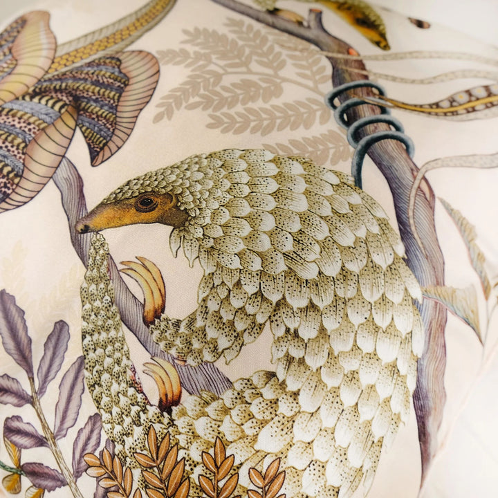 Thanda Pangolin Silk Throw Pillow in Pearl