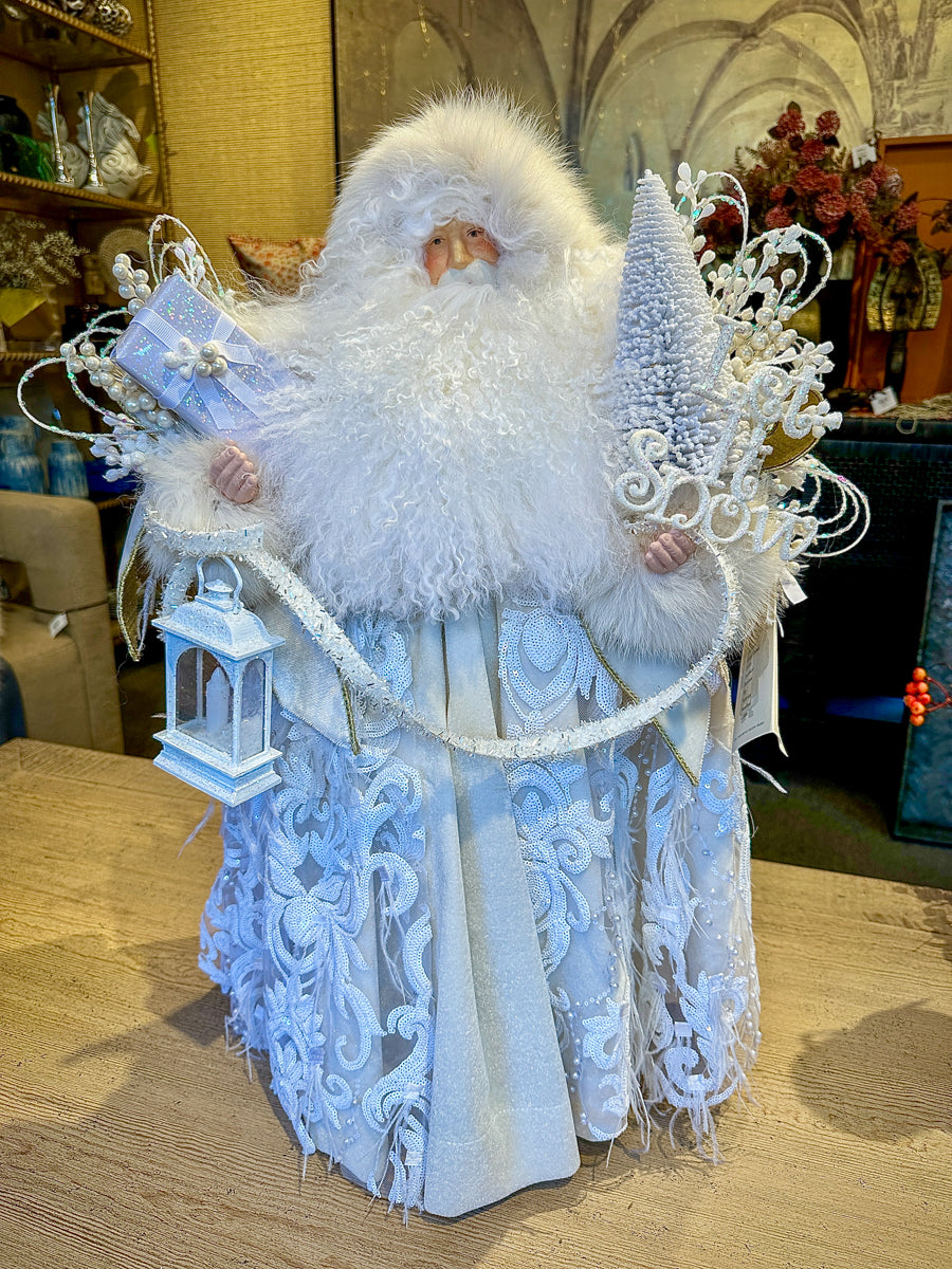 White Glitzy Santa with Feathers