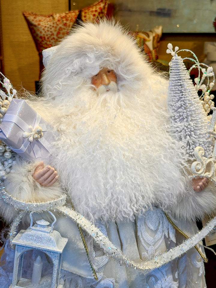White Glitzy Santa with Feathers