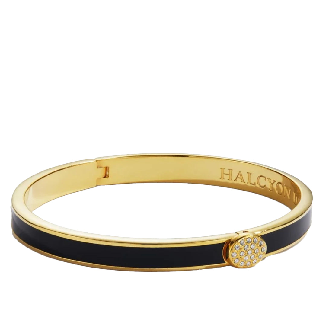 Thin Pave Button Enamel & 18 ct Gold Bangle