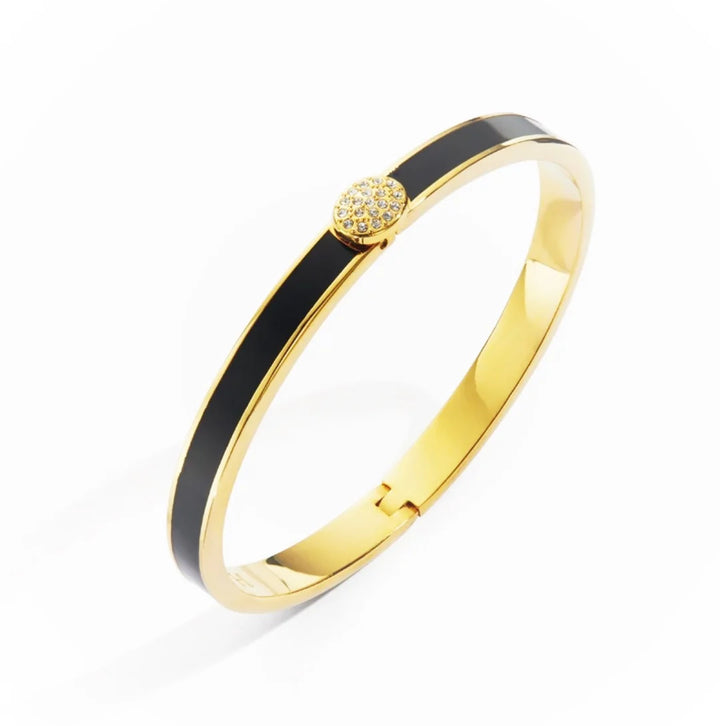 Thin Pave Button Enamel & 18 ct Gold Bangle