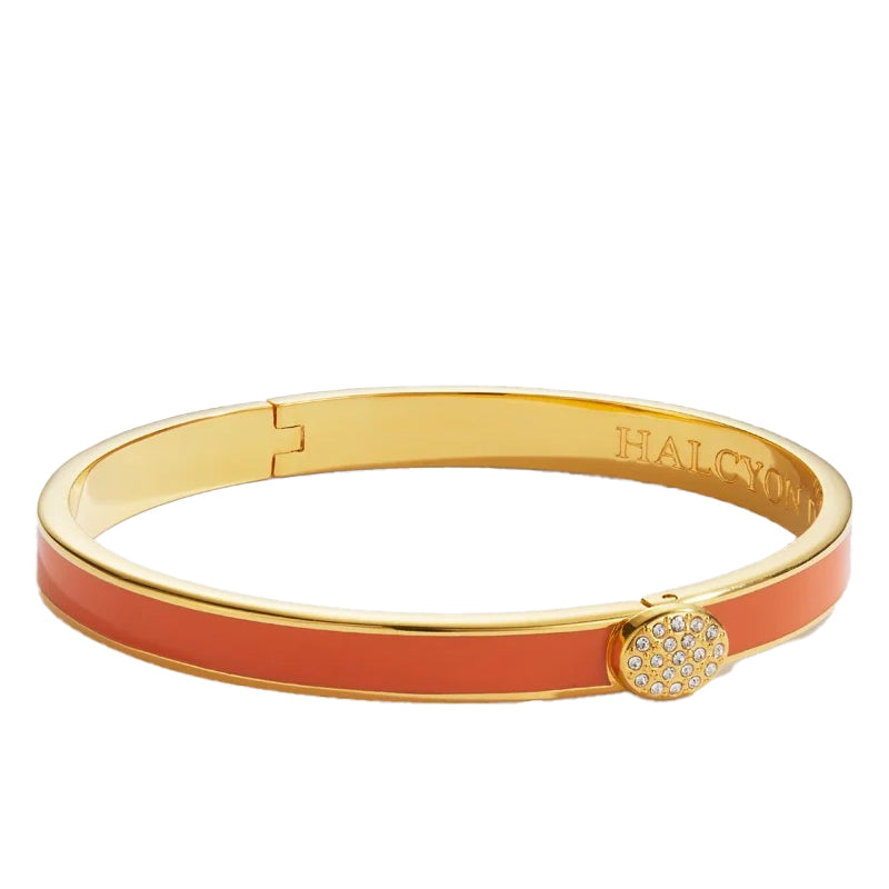 Thin Pave Button Enamel & 18 ct Gold Bangle