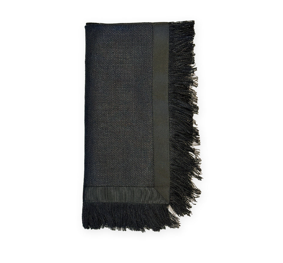 Sacramento Linen Napkin In Black With Fringed Edge