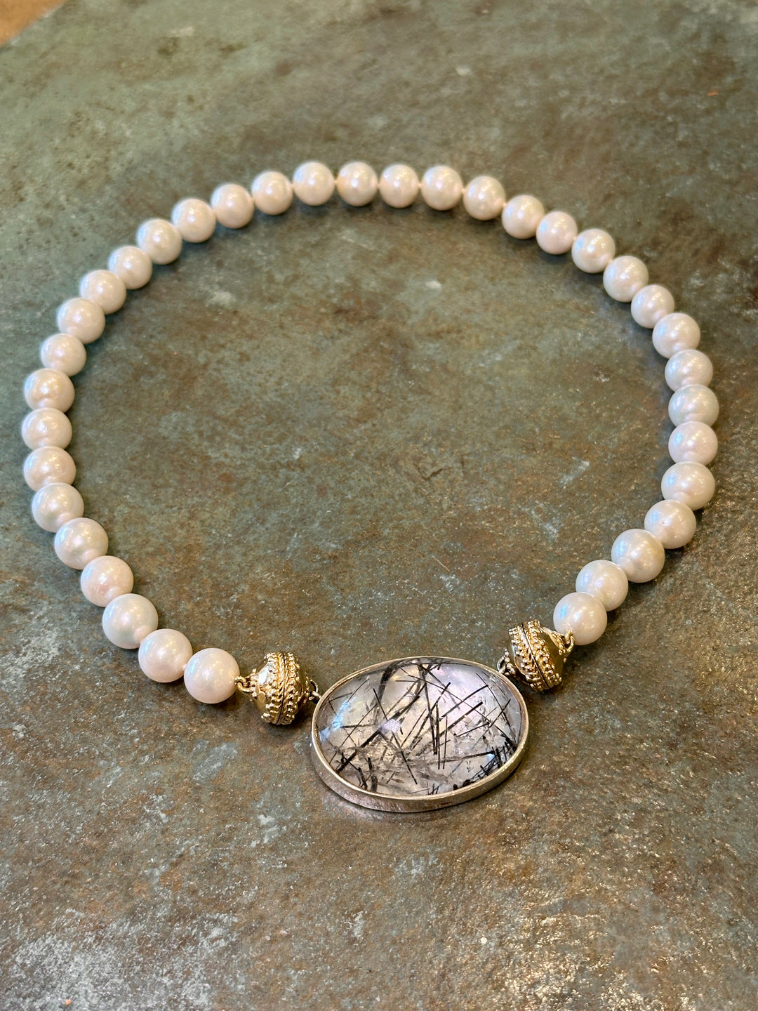 Tourmalinated Quartz Cabochon Necklace Centerpiece