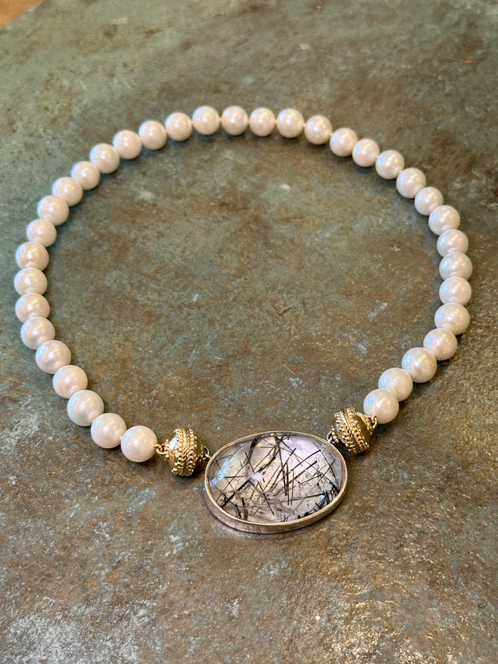 Tourmalinated Quartz Cabochon Necklace Centerpiece