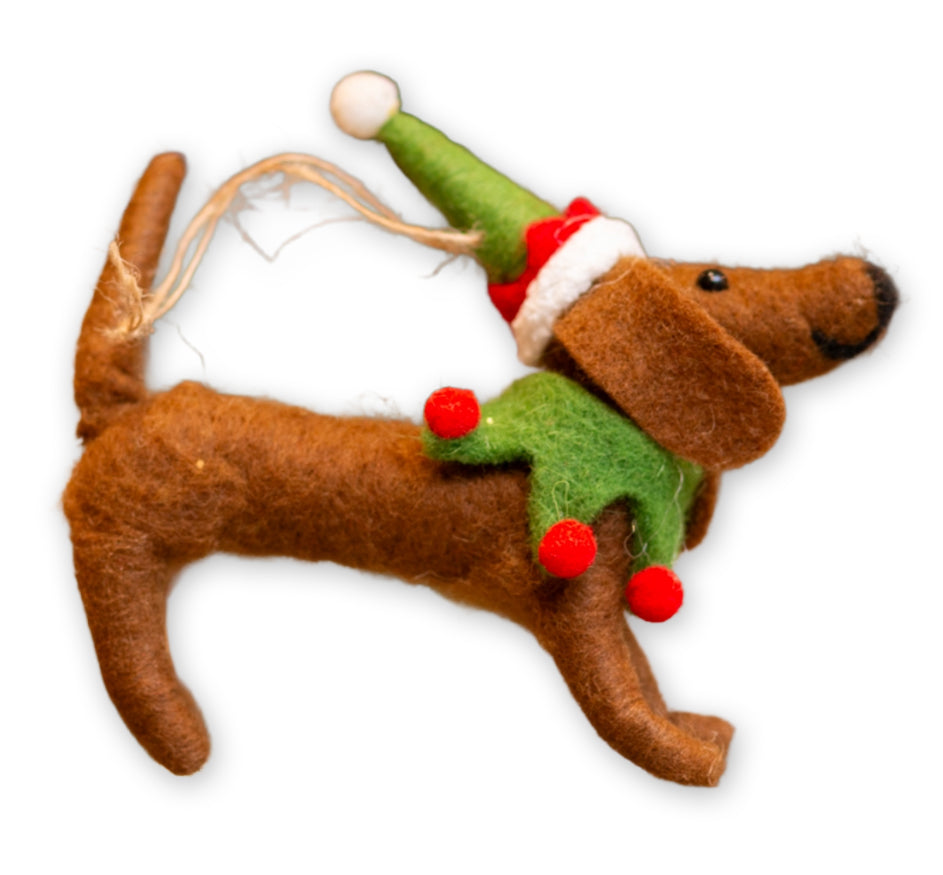 6" Felted Christmas Dog Ornament