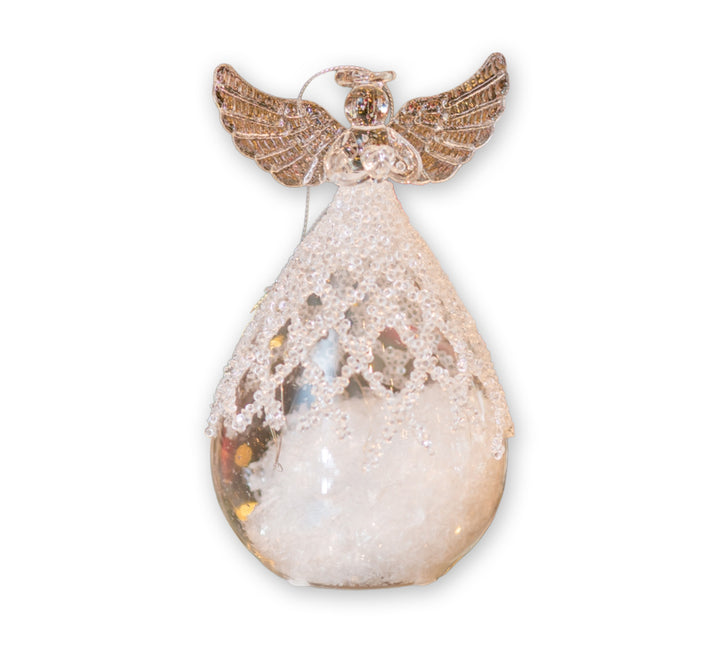 6.25" Clear Glass Lattice Bead Angel LED Ornament