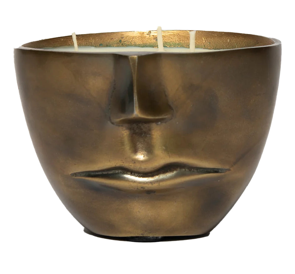 Iron Face Candle in Antique Brass