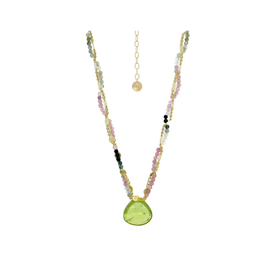 Mini Gem Pendant on Tourmaline and Gold Twisted Chain