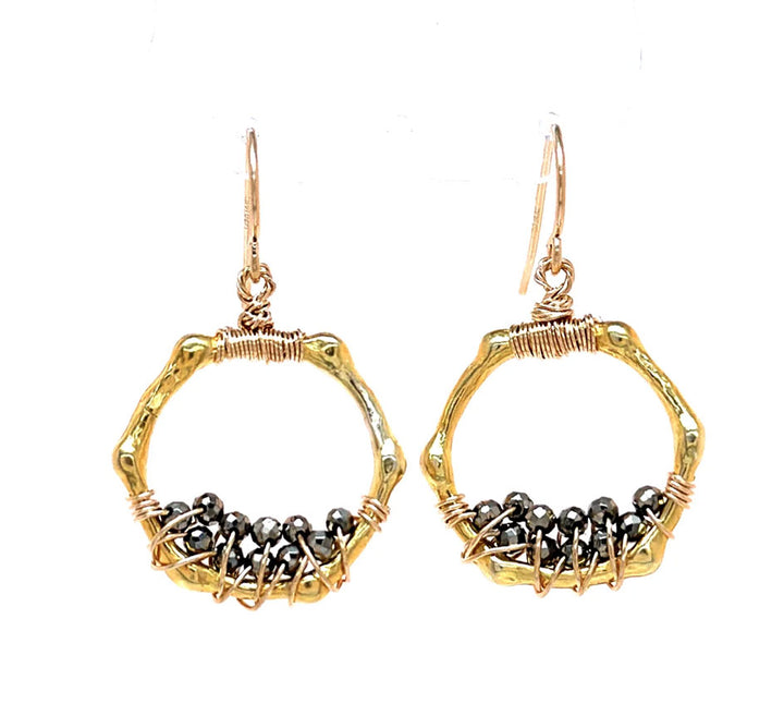 Mini Bamboo Hoops In Pyrite