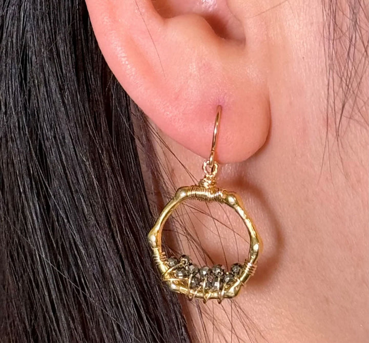 Mini Bamboo Hoops In Pyrite