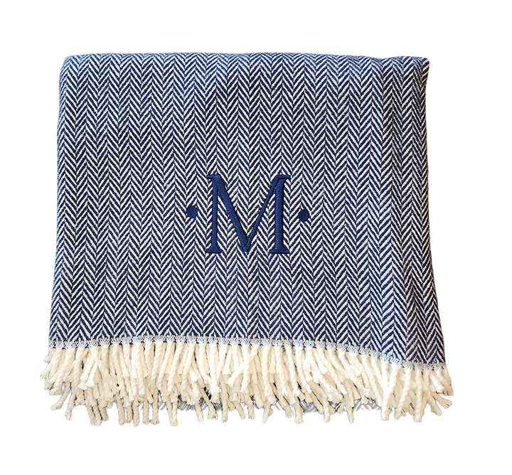 Grain of Rice Throw With One Letter Monogram With Dots