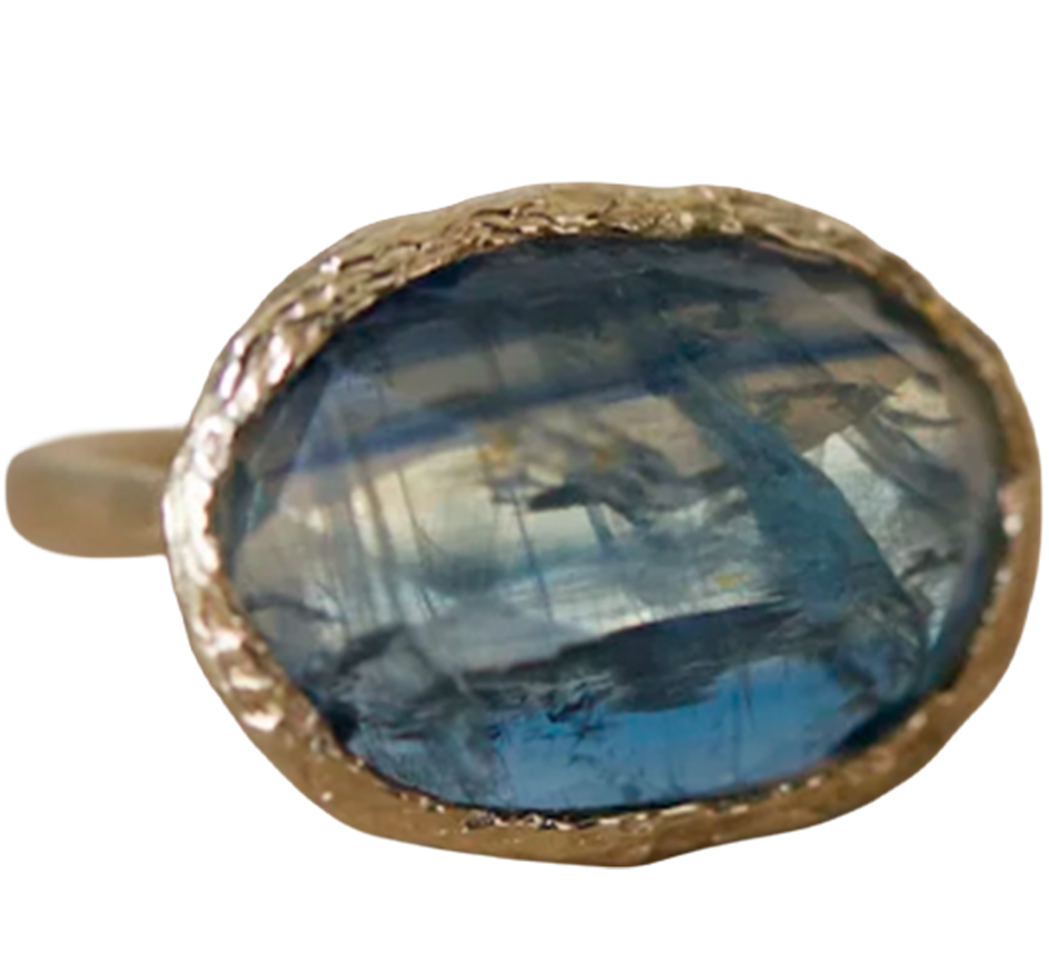 Oval London Blue Qtz, 14kt Gold Lace Frame & Silver Band - 6.5