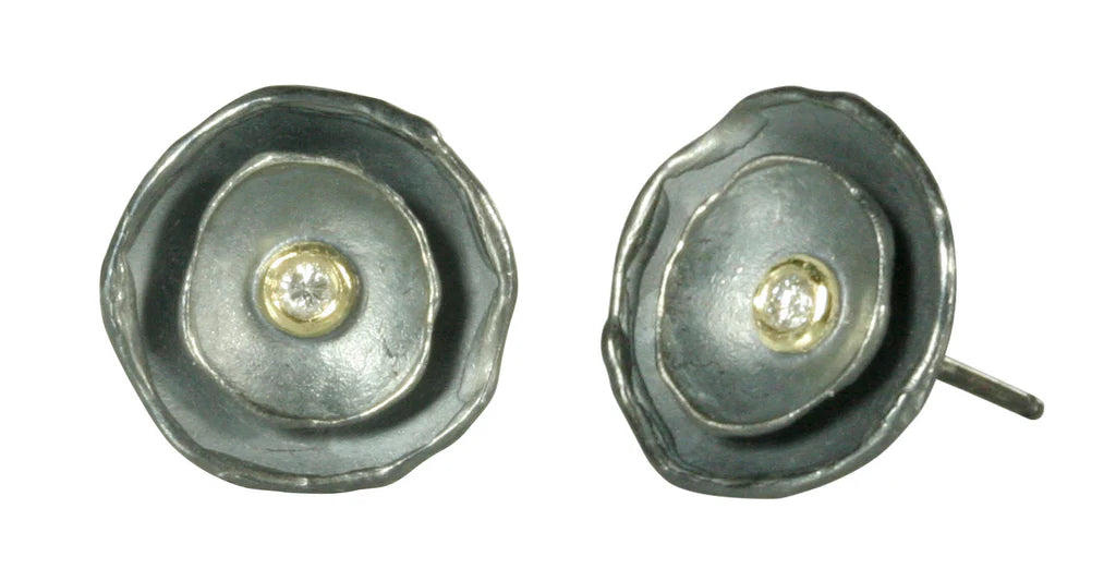 Oxidized Sterling Silver Oyster Pod Earrings w/ Diamond