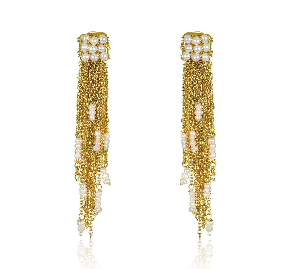 Pearl Domino Earring with Tassels