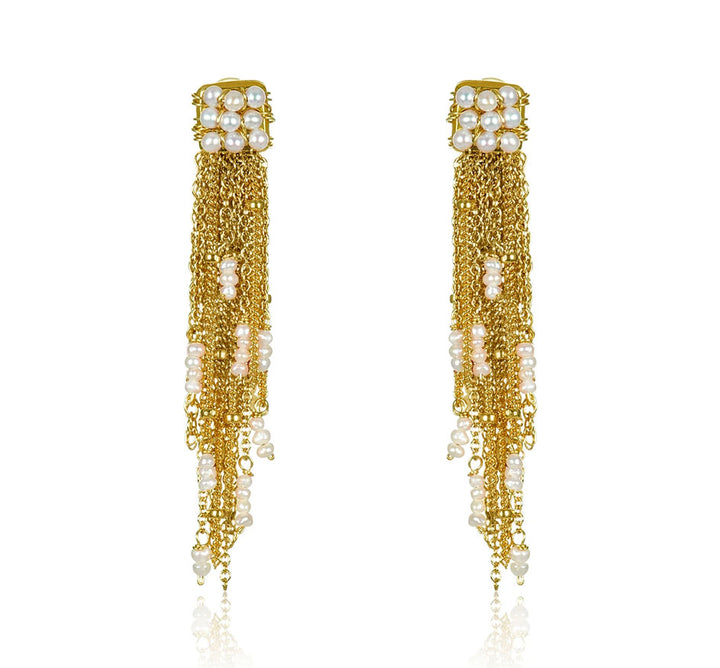 Pearl Domino Earring with Tassels