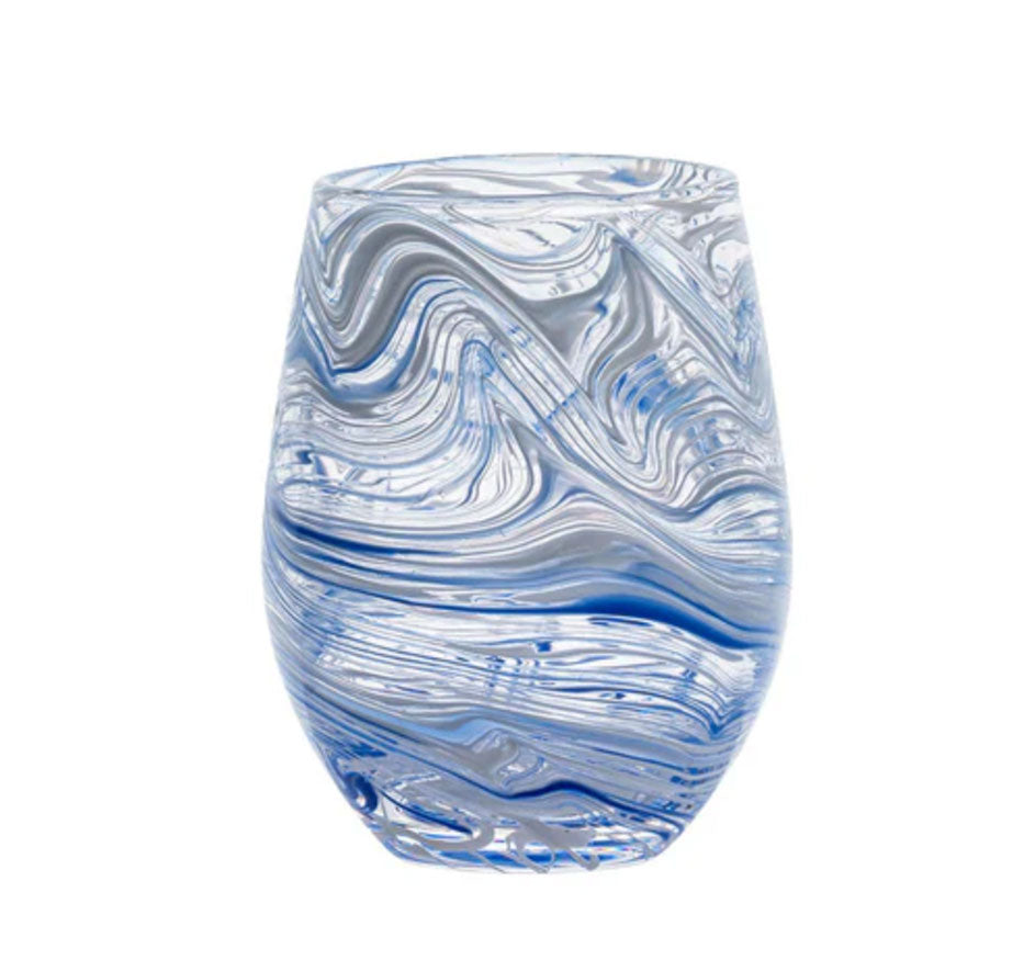 Puro Marbled Stemless Wine In Blue