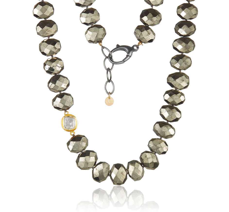 Pyrite Slice Diamond Necklace