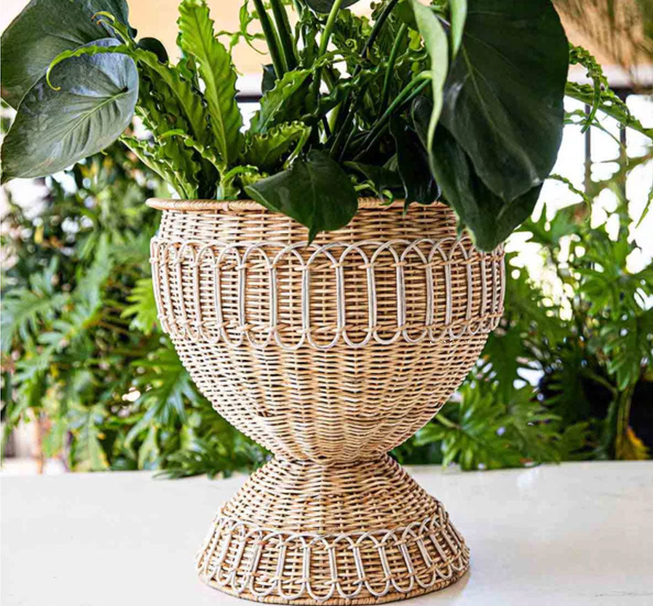Provence Rattan Medium Urn - Whitewash