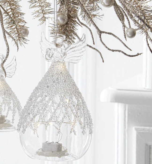 6.25" Clear Glass Lattice Bead Angel LED Ornament