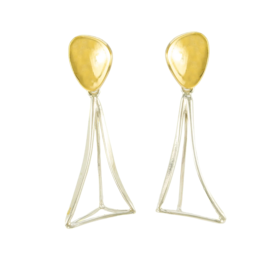 Tetraedre Silver and Bronze Clip Earrings