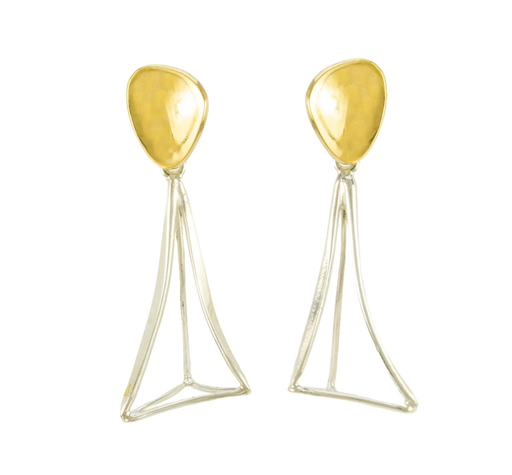 Tetraedre Silver and Bronze Clip Earrings