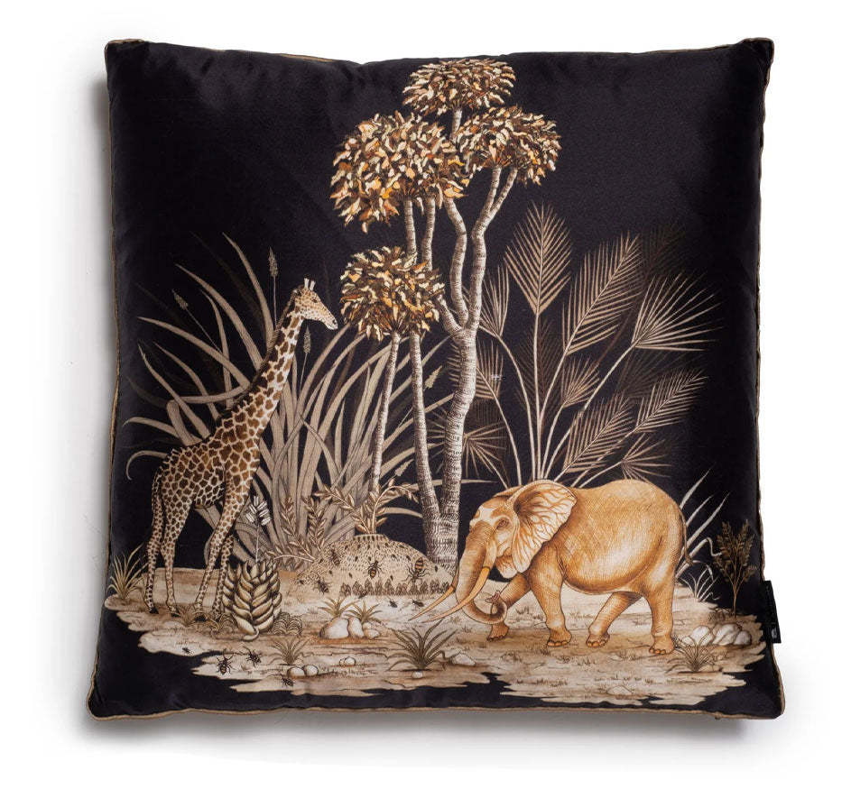 Thanda Toile Silk Pillow In Gold