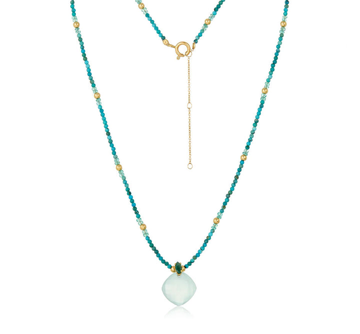 Turquoise Beads with Chalcedony Drop 14K