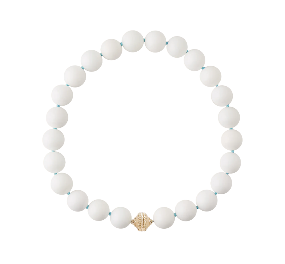Victoire 16mm White Agate with Turquoise Knots Necklace