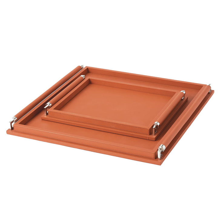 Wrapped Handle Leather Tray In Small & Large