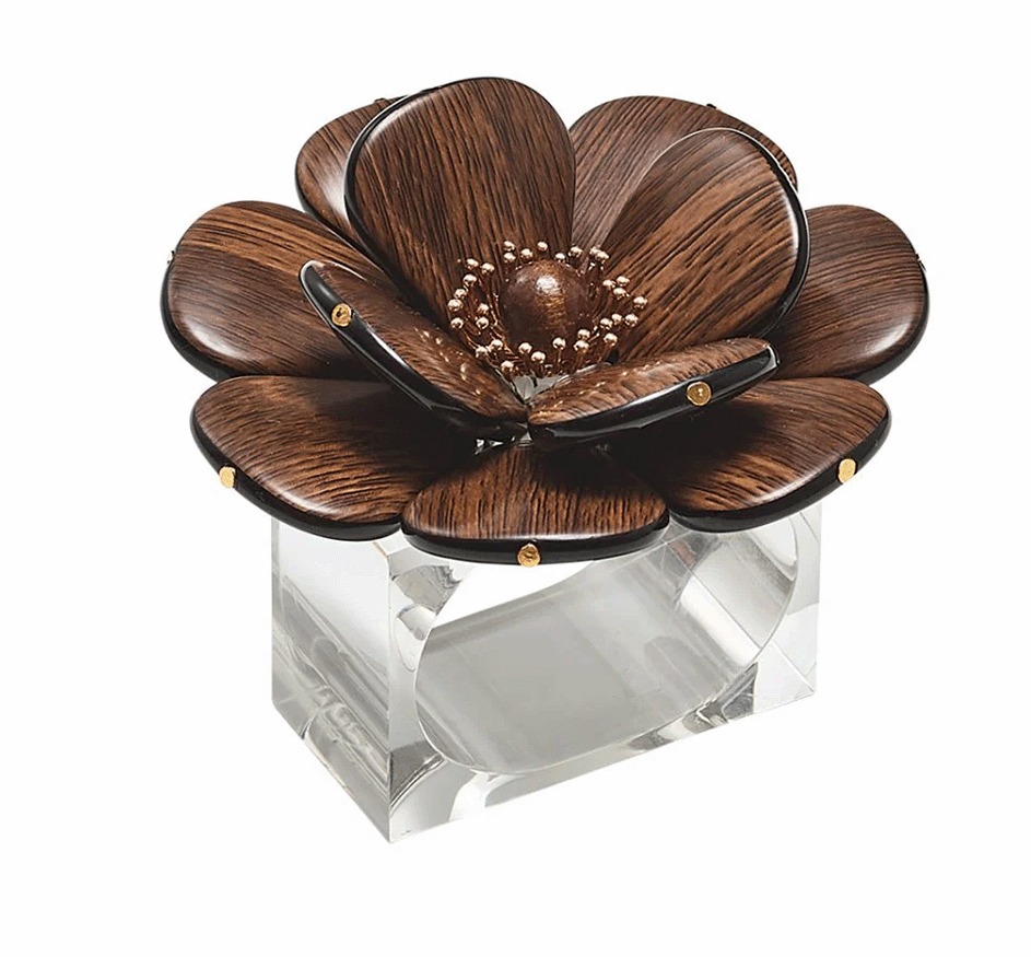 Begonia Brown & Gold Napkin RIng (Set Of 2)