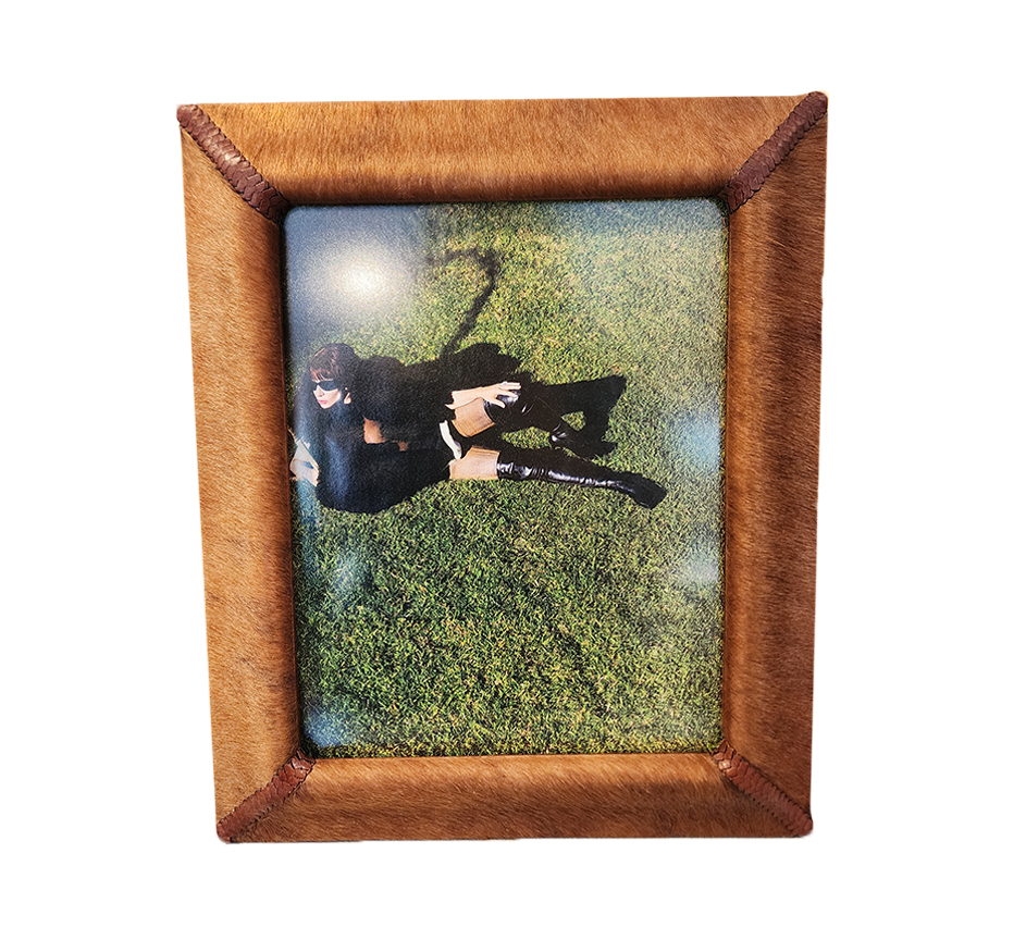 Wood/Leather Hide Frame in Brown