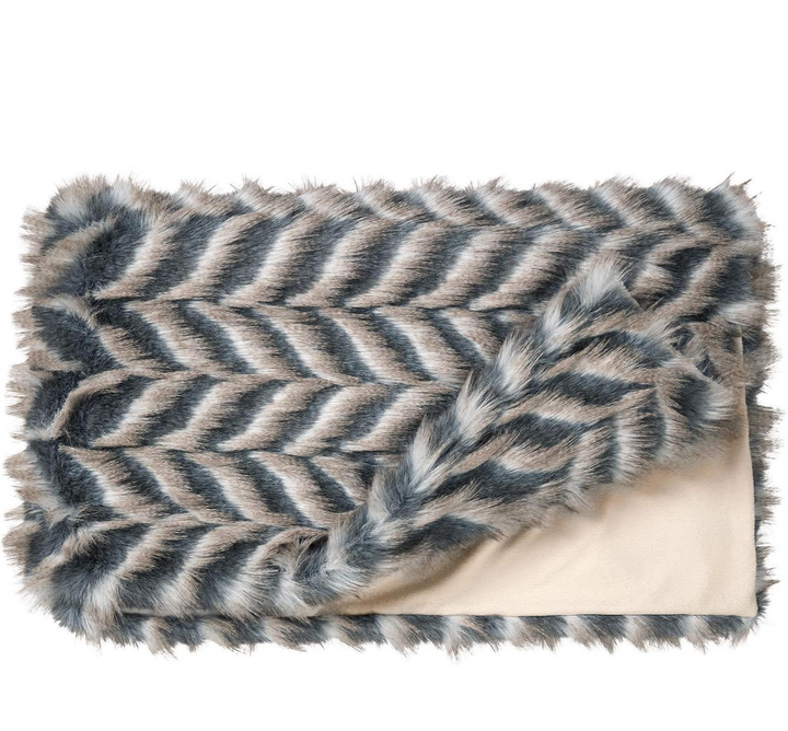 Chevron Fur Throw In Grey