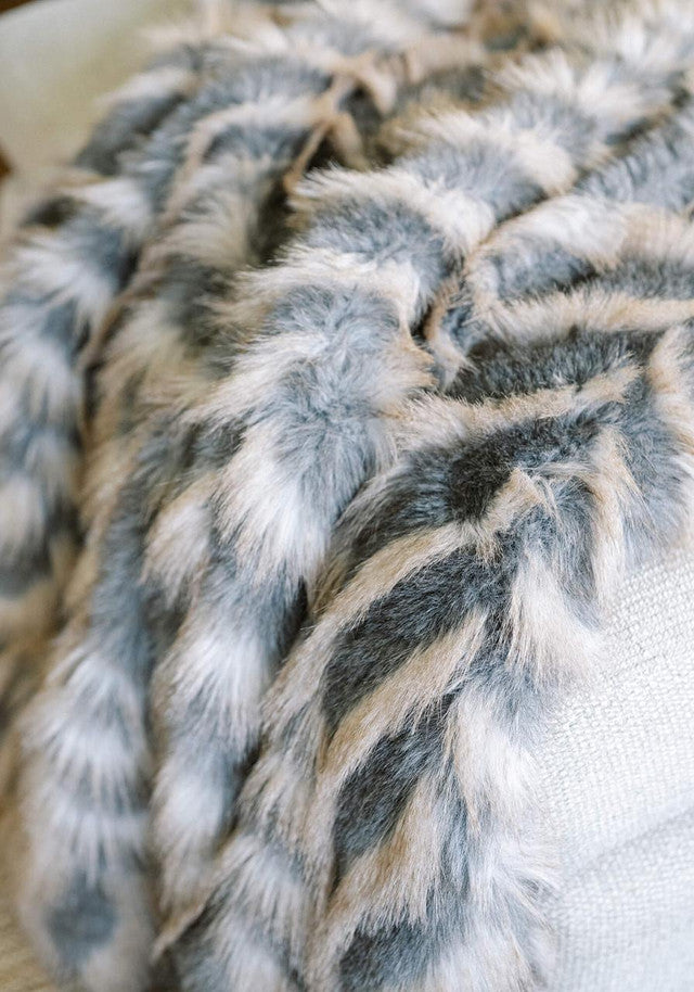 Chevron Fur Throw In Grey