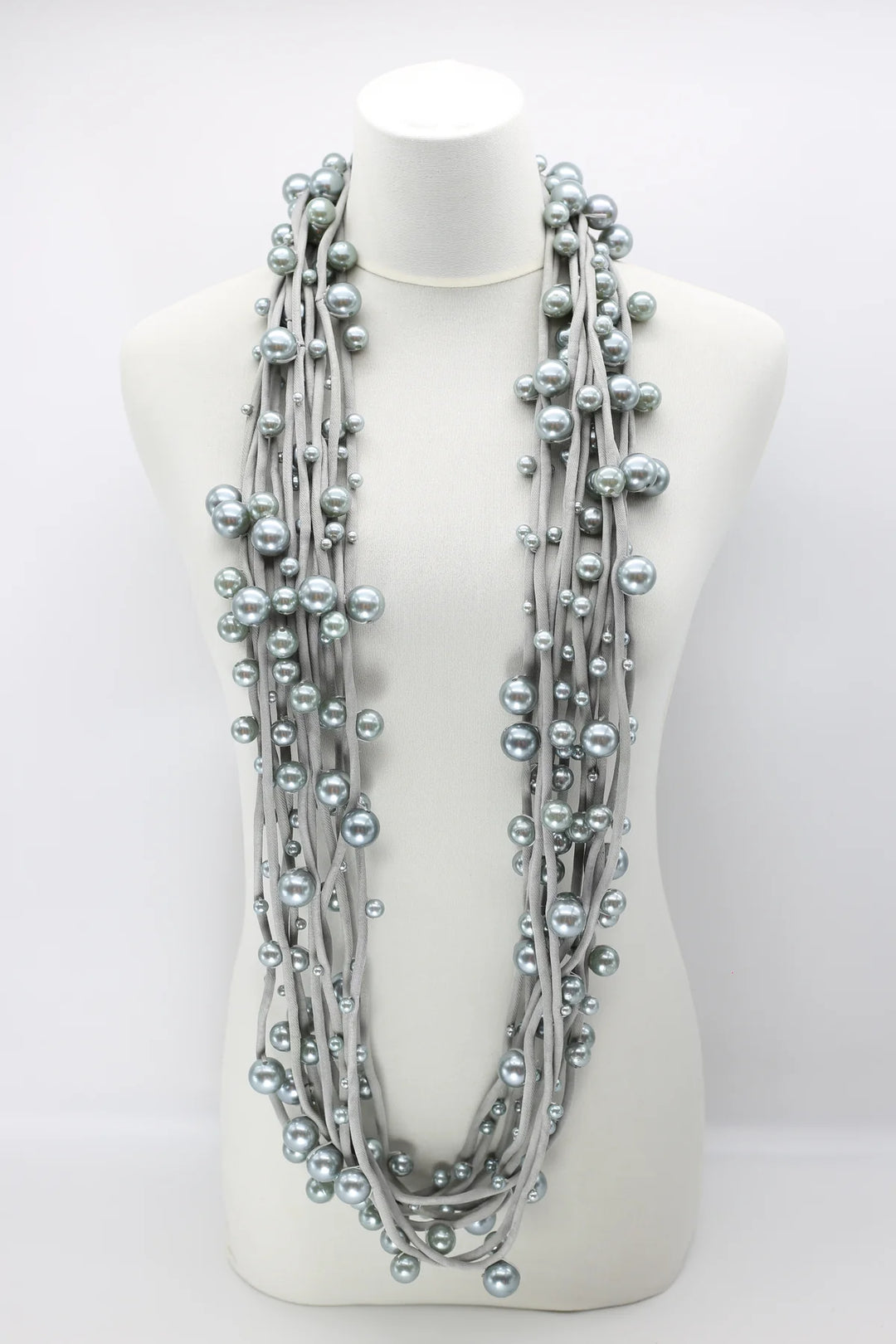 Faux Pearls on Textile Cord Necklace