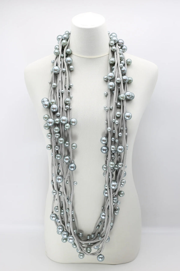 Faux Pearls on Textile Cord Necklace