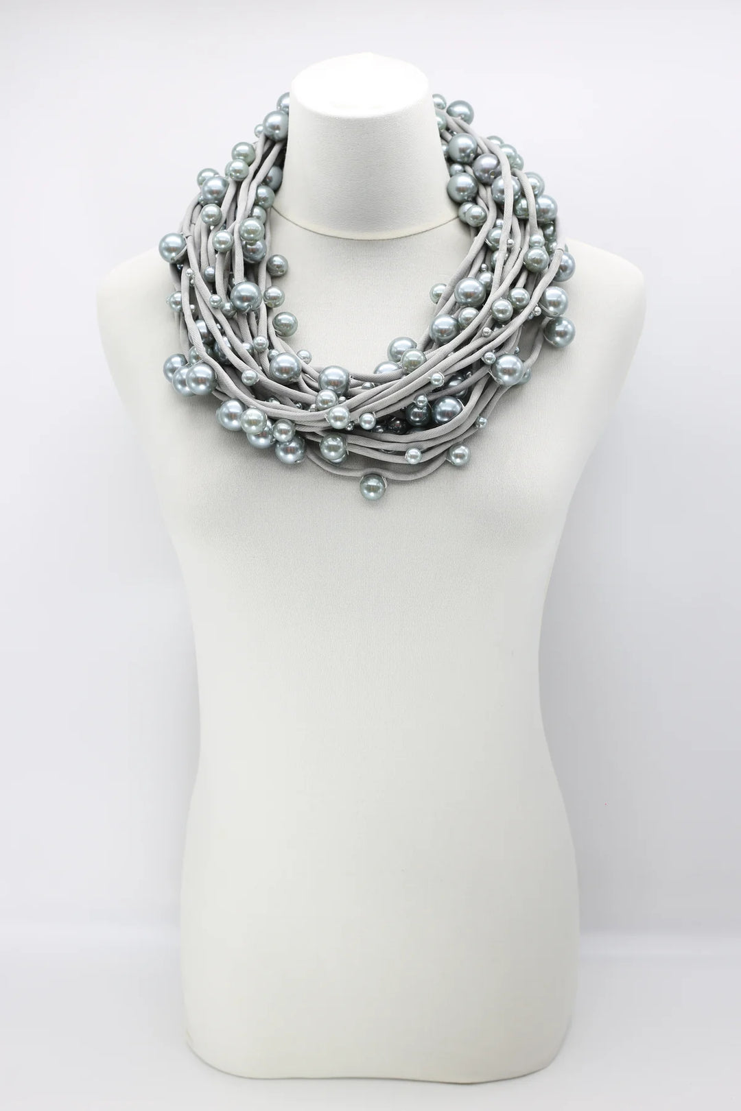 Faux Pearls on Textile Cord Necklace