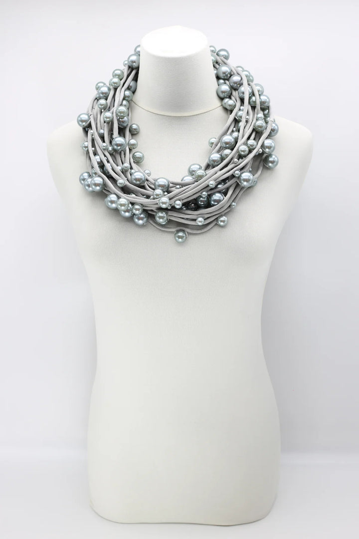 Faux Pearls on Textile Cord Necklace