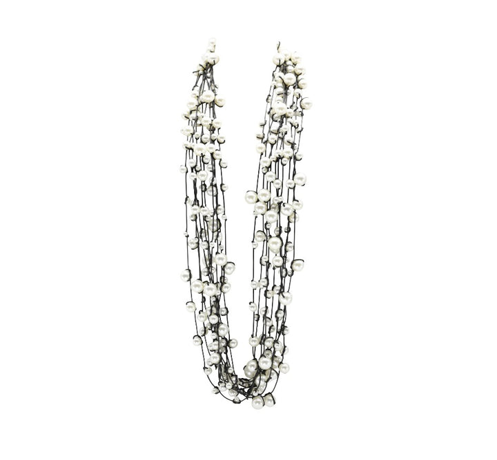 10-Strand Faux Pearls on Leatherette Necklace
