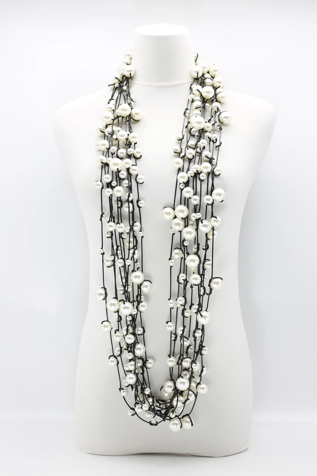10-Strand Faux Pearls on Leatherette Necklace