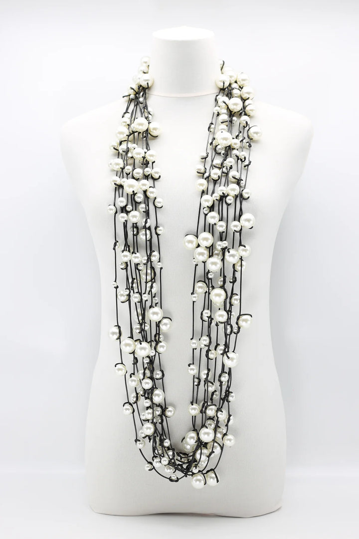 10-Strand Faux Pearls on Leatherette Necklace