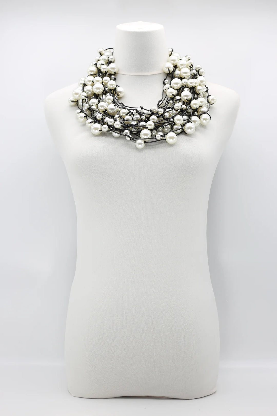 10-Strand Faux Pearls on Leatherette Necklace