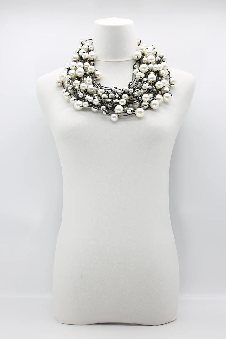 10-Strand Faux Pearls on Leatherette Necklace