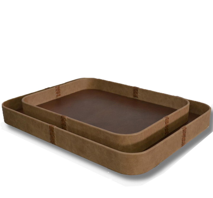 Leather Tray In Sand & Brown