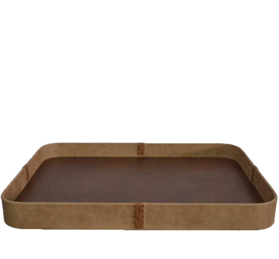 Leather Tray In Sand & Brown